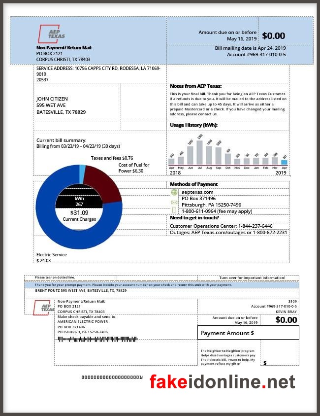 AEP Texas - Texas Utility Bill Template